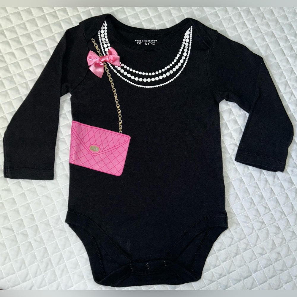 The Children’s Place Infant Girls Black One Piece Purse & Pearl Size 12-18 mths
